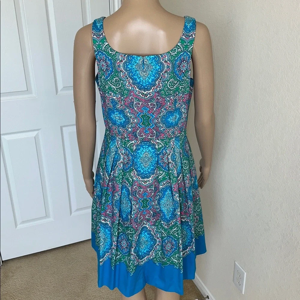 NWT  TALBOT Vibrant Blue and Green Paisley Midi Dress Size 6P - Picture 4 of 12